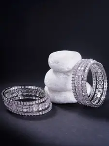 Opal Touch Set Of 6 Rhodium-Plated AD Studded Bangles