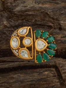 Kushal's Fashion Jewellery Embellished Bridal Victorian-Plated Kundan Studded Finger Ring