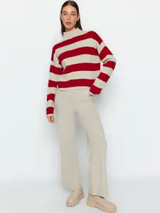Trendyol Striped High Neck Long Sleeves Acrylic Top With Trousers