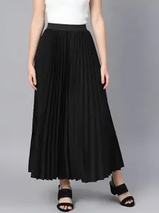 OTABU Women Pleated Satin A-Line Midi Skirts