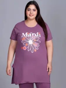 IN Love Women Printed Plus Size Cotton Longline Lounge Tshirts