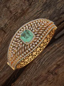 Kushal's Fashion Jewellery Gold-Plated Mint Green Cubic Zircon Studded Kada Bangle