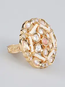 AURAA TRENDS Gold-Plated Pearl & Stone-Studded Finger Ring