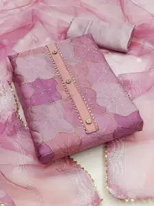 HMP Fashion Abstract Embroidered Sequinned Organza Unstitched Dress Material