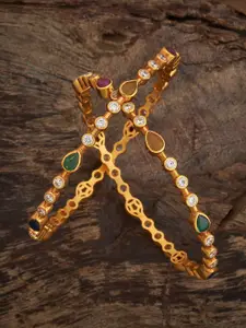 Kushal's Fashion Jewellery Set Of 2 92.5 Pure Silver Gold-Plated Navaratna Temple Bangles