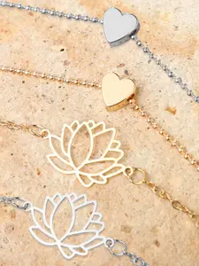 DressBerry Set of 4 Silver & Gold-Plated Lotus & Heart Anklets