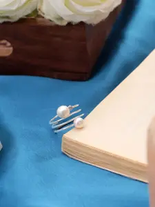 DIAVO 925 Sterling Silver Ternary Cascade Rhodium-Plated Pearl Beaded Finger Ring