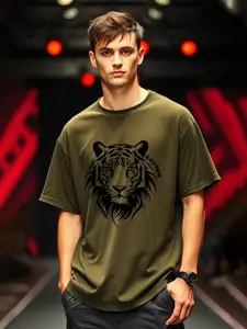 AUSK Men Animal Printed Round Neck Cotton T-shirt