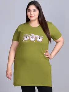 IN Love Women Printed Plus Size Cotton Longline Lounge Tshirts