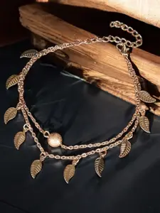 DressBerry Gold-Plated Multi Layer Leaf Anklet
