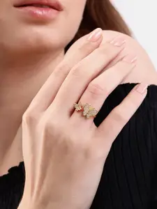 DressBerry Women Stone-Studded Butterfly-Shaped Adjustable Finger Ring
