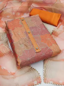 HMP Fashion Abstract Embroidered Sequinned Organza Unstitched Dress Material