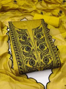 HMP Fashion Floral Embroidered Thread Work Chanderi Cotton Unstitched Dress Material