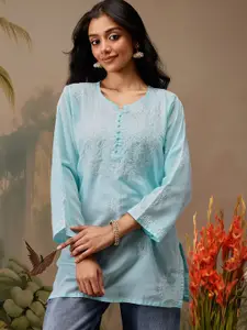 ADA Ethnic Motifs Embroidered Thread Work Round Neck Kurti