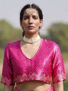 Chidiyaa Rang Barse Gopi Block Printed Mashru Silk Blouse