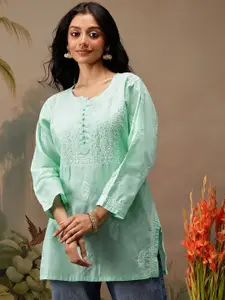 ADA Women Ethnic Motifs Embroidered Round Neck Thread Work Kurtis