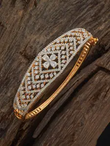 Kushal's Fashion Jewellery Gold-Plated White Cubic Zircon Studded Kada Bangle