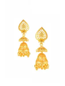 DIVASTRI Gold-Plated Cubic Zirconia Studded Dome Shaped Jhumkas
