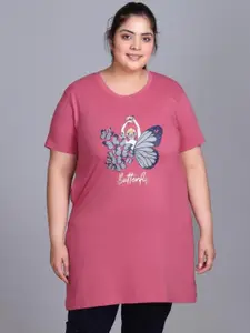 IN Love Women Printed Plus Size Cotton Longline Lounge Tshirts