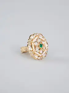AURAA TRENDS Gold-Plated Pearl & Stone-Studded Finger Ring