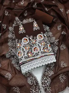 Peachmode Floral Embroidered Thread Work Chanderi Cotton Unstitched Dress Material