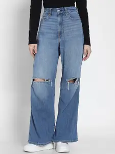 AMERICAN EAGLE OUTFITTERS Women High-Rise Slash Knee Light Fade Flared Jeans