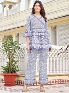 VIBE VISION Floral Printed V-Neck Top With Trouser