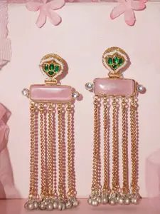 Niscka Gold-Plated artificial Stones Studded And Beaded Contemporary Drop Earrings
