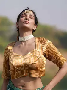 Chidiyaa Rang Barse Adhira Blockprinted Mashru Silk Blouse