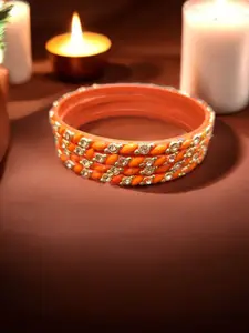 FEMMIBELLA Set Of 4 Cubic Zircon Studded Glass Bangles