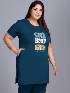 IN Love Printed Plus Size Cotton Longline Lounge Tshirts