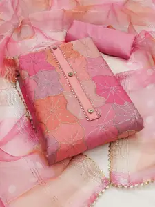 HMP Fashion Abstract Embroidered Sequinned Organza Unstitched Dress Material