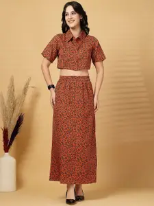 plusS Printed Short Sleeves Shirt With Skirt