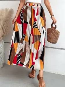 OTABU Women Abstract Printed Elasticated Waistband A-Line Maxi Skirts