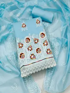 Peachmode Floral Embroidered Thread Work Chanderi Cotton Unstitched Dress Material