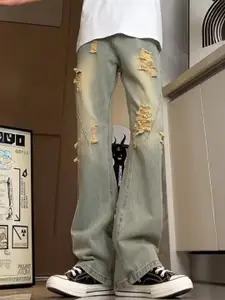 StyleCast Men Urban Slim Wide Leg Highly Distressed Jeans