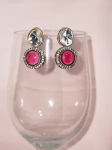 Niscka Gold-Plated Zircon Studded Geometric Shaped Drop Earrings