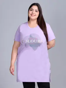 IN Love Women Printed Plus Size Cotton Longline Lounge Tshirts