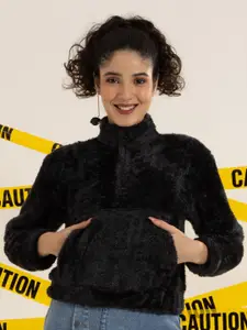 TANDUL Women Mock Collar Self Design Pullover Sweatshirt