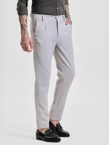 Snitch Men Light Grey Self-Design Slim Fit Trousers