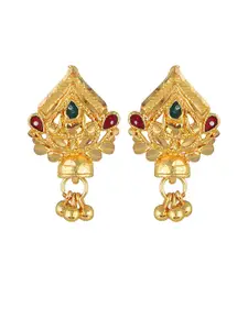 DIVASTRI Gold-Plated Artificial Stones Studded Contemporary Drop Earrings