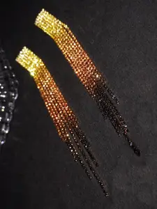 Niscka Rhodium-Plated Rhinestone Studded Contemporary Shaped Drop Earrings