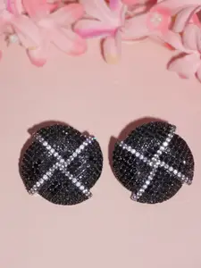 Niscka Rhodium-Plated American Diamond Studded Contemporary Studs