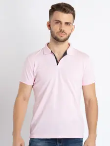 Status Quo Men Pink Solid Polo Collar T-shirt