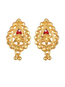 DIVASTRI Gold-Plated Artificial Stones Studded Contemporary Drop Earrings
