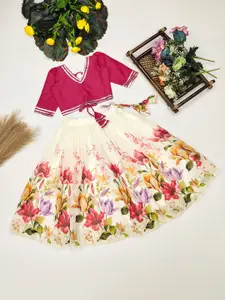 BAESD Girls Embellished Mukaish Foil Print Ready To Wear Lehenga & Blouse