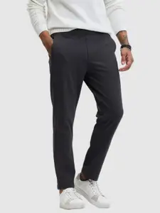 Snitch Men Charcoal Grey Textured Regular Fit Trousers