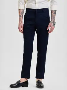 Snitch Men Navy Self-Design Slim Fit Trousers