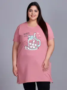 IN Love Women Printed Plus Size Cotton Longline Lounge Tshirts