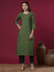 FASHOR Floral Printed Round Neck Straight Kurta